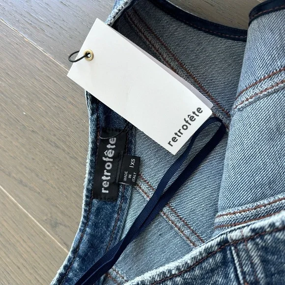 Retrofete Giorgio Dress in Atlas Denim One Shoulder Belt Western XS - With tags - Picture 6 of 10